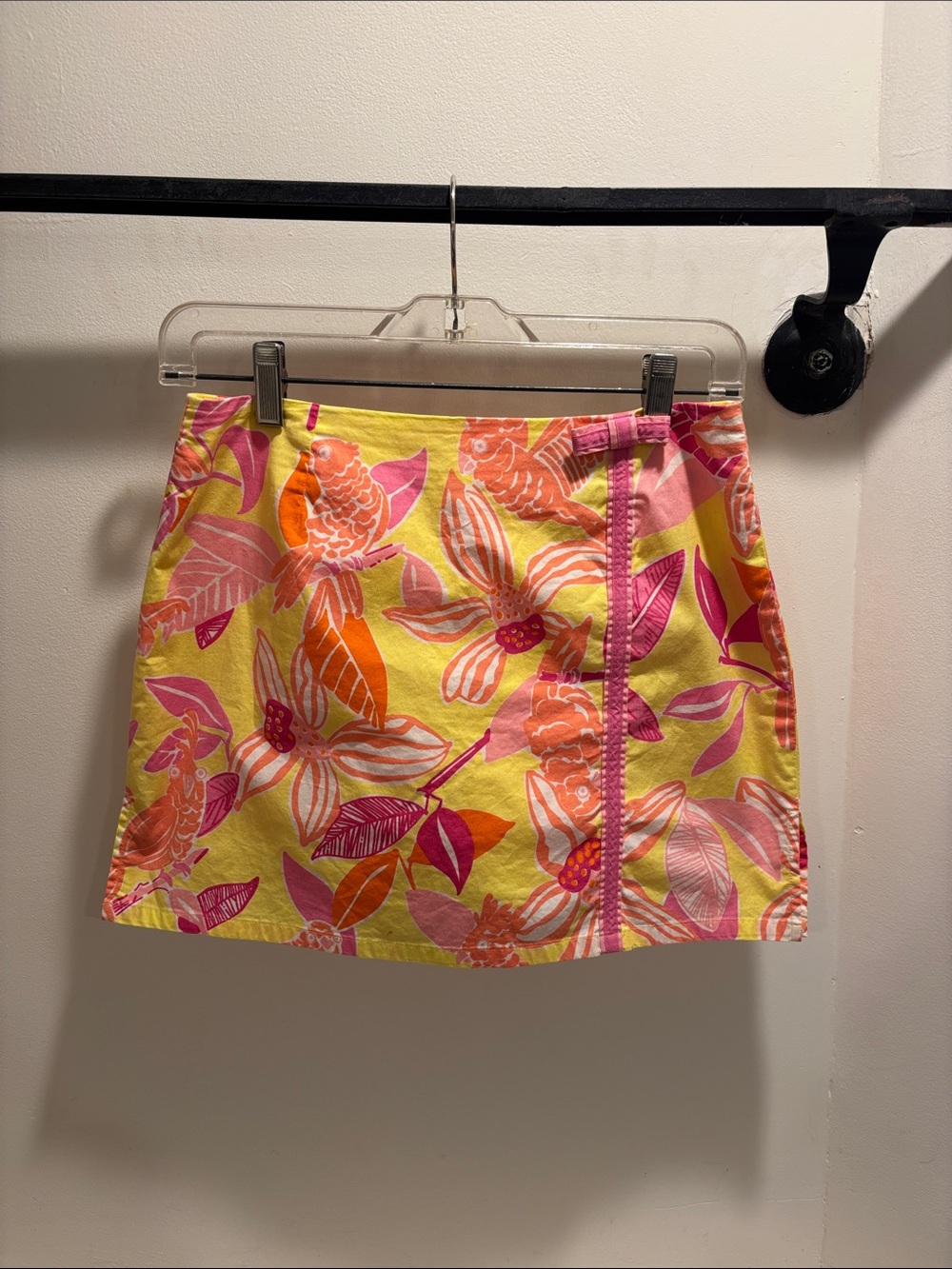 Vintage Lilly Pulitzer Yellow Mini Skort with Pink & Orange Floral Print